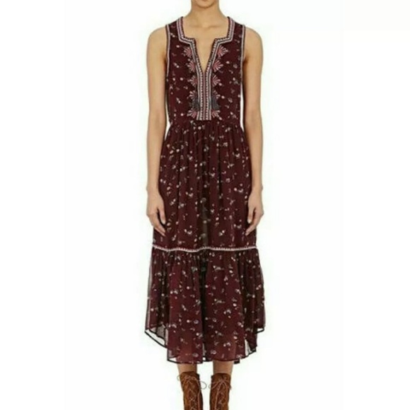 Ulla Johnson Silk Leena Floral Embroidered Burgundy Midi Dress 4 - Picture 1 of 15